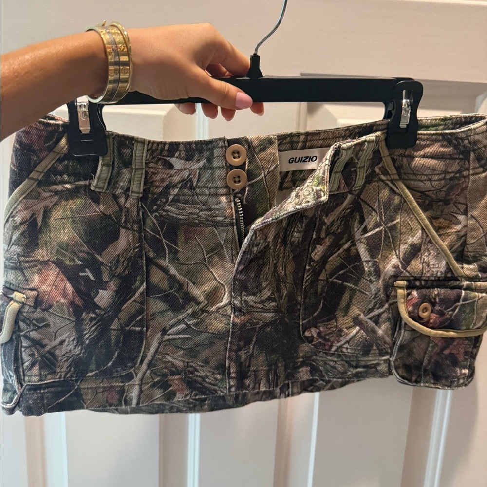 Danielle Guizio Camouflage Mini Skirt in Green and Brown